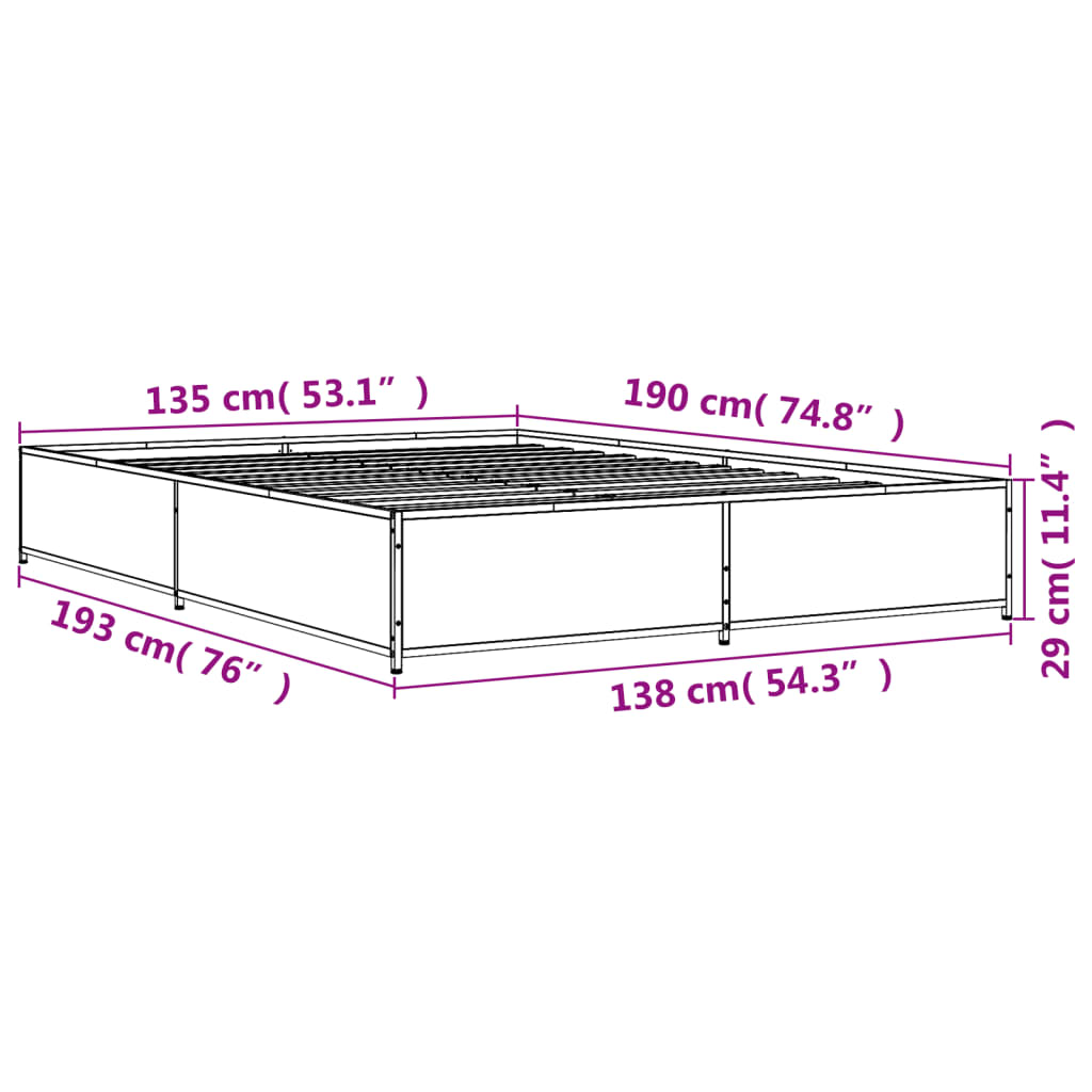 Bed Frame without Mattress Grey Sonoma 135x190 cm