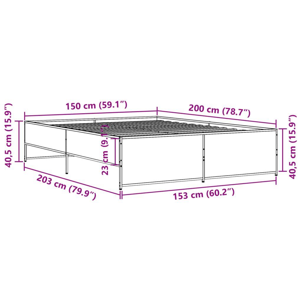 Bed Frame without Mattress Brown Oak 150x200 cm