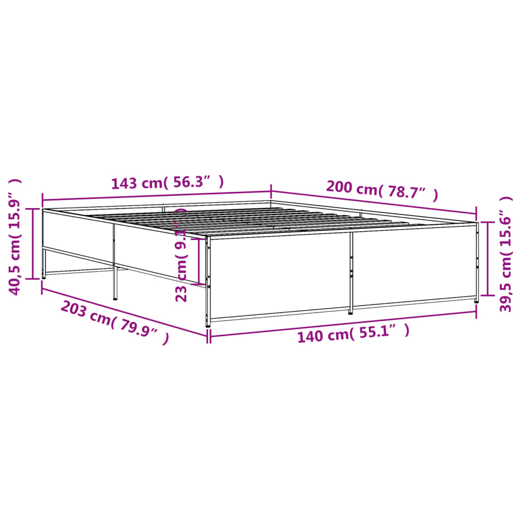 Bed Frame | Sonoma Oak | Engineered Wood | 140 x 200 cm | Durable