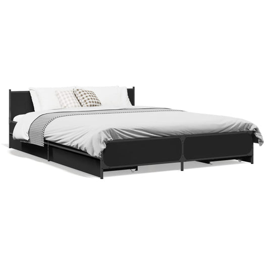 Bed Frame with Drawers without Mattress Black 135x190 cm Double Bed Frame with Drawers without Mattress Black 135x190 cm Double