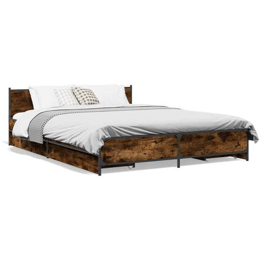 Bed Frame with Drawers without Mattress Smoked Oak 135x190 cm Double Bed Frame with Drawers without Mattress Smoked Oak 135x190 cm Double