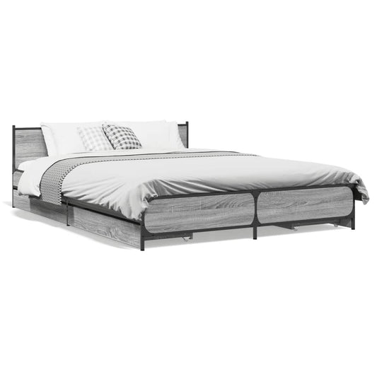 Bed Frame with Drawers without Mattress Grey Sonoma 135x190 cm Double Bed Frame with Drawers without Mattress Grey Sonoma 135x190 cm Double