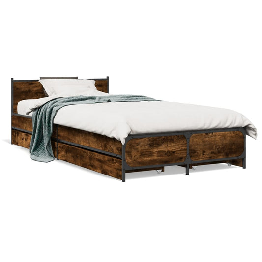 Bed Frame with Drawers without Mattress Smoked Oak 75x190 cm Small Single Bed Frame with Drawers without Mattress Smoked Oak 75x190 cm Small Single