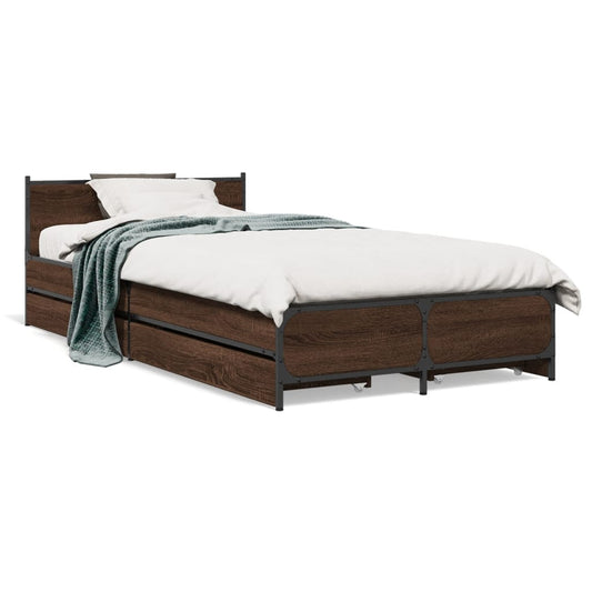 Bed Frame with Drawers without Mattress Brown Oak 75x190 cm Small Single Bed Frame with Drawers without Mattress Brown Oak 75x190 cm Small Single