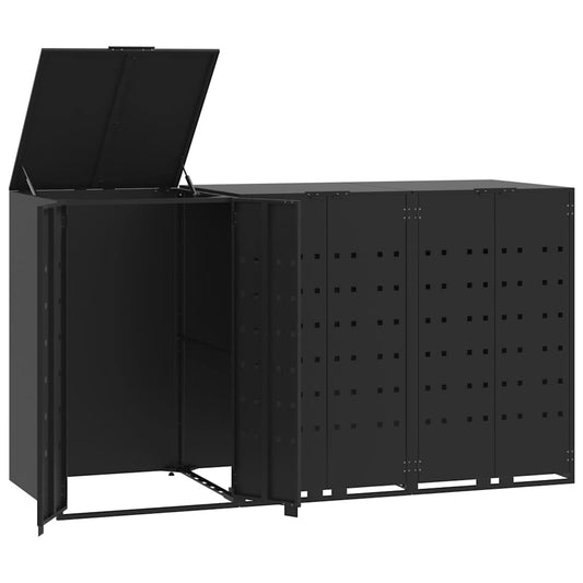 Wheelie Bin Storage for 3 Bins Black 207x79x117 cm Steel Wheelie Bin Storage for 3 Bins Black 207x79x117 cm Steel
