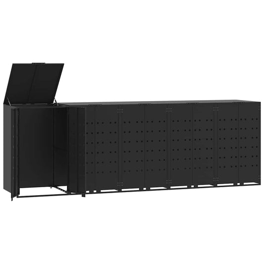 Wheelie Bin Storage for 5 Bins Black 345x79x117 cm Steel Wheelie Bin Storage for 5 Bins Black 345x79x117 cm Steel