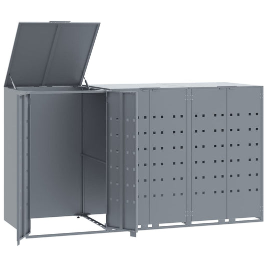 Wheelie Bin Storage for 3 Bins Grey 207x79x117 cm Steel Wheelie Bin Storage for 3 Bins Grey 207x79x117 cm Steel