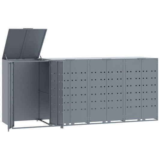 Wheelie Bin Storage for 4 Bins Grey 276x79x117 cm Steel Wheelie Bin Storage for 4 Bins Grey 276x79x117 cm Steel
