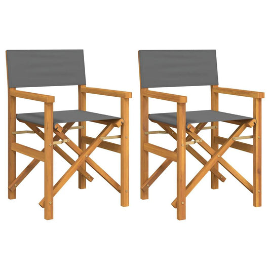 Folding Director's Chairs 2 pcs Grey Solid Wood Teak Folding Director's Chairs 2 pcs Grey Solid Wood Teak