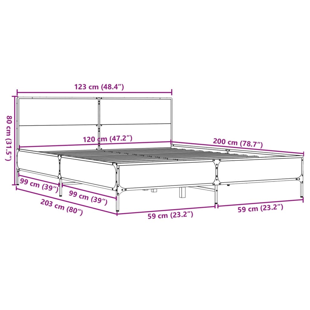 Bed Frame without Mattress Smoked Oak 120x200 cm