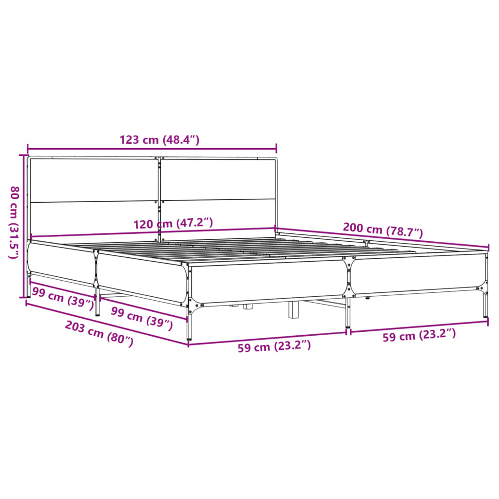 Bed Frame without Mattress Grey Sonoma 120x200 cm