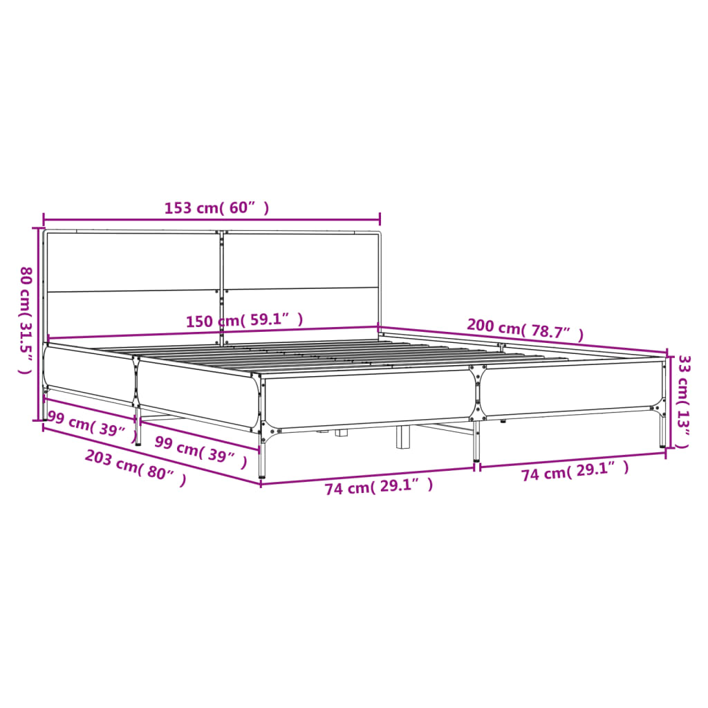 Bed Frame without Mattress Grey Sonoma 150x200 cm