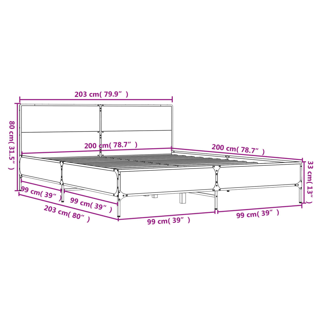 Bed Frame without Mattress Smoked Oak 200x200 cm