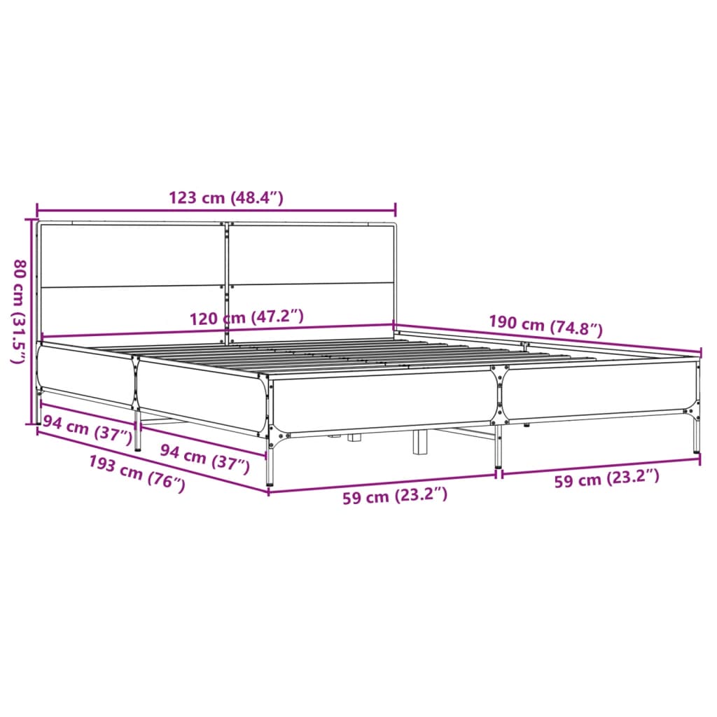 Bed Frame without Mattress Black 120x190 cm