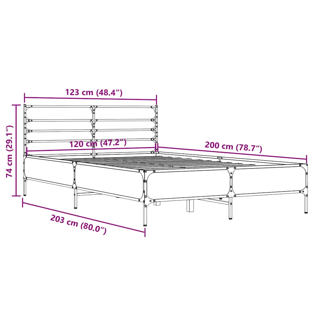 Bed Frame without Mattress Smoked Oak 120x200 cm