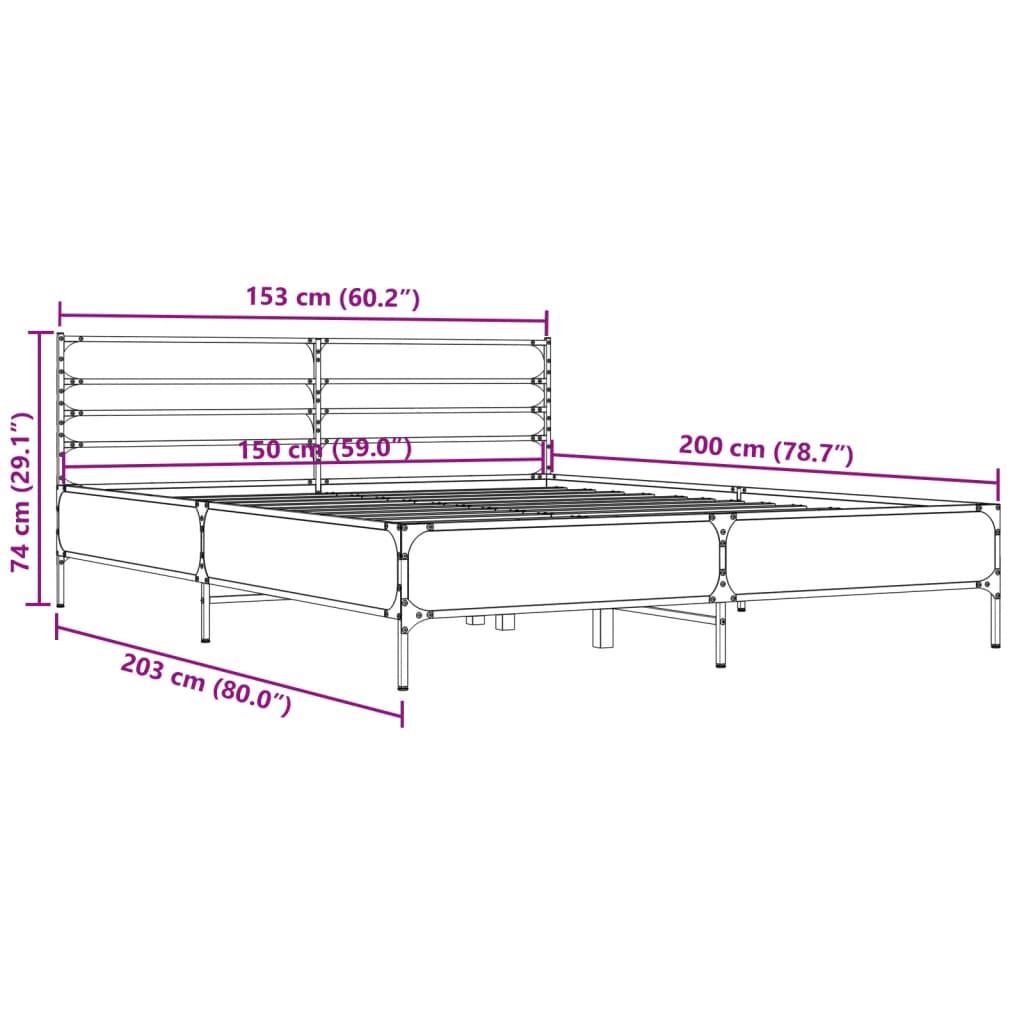 Bed Frame without Mattress Brown Oak 150x200 cm