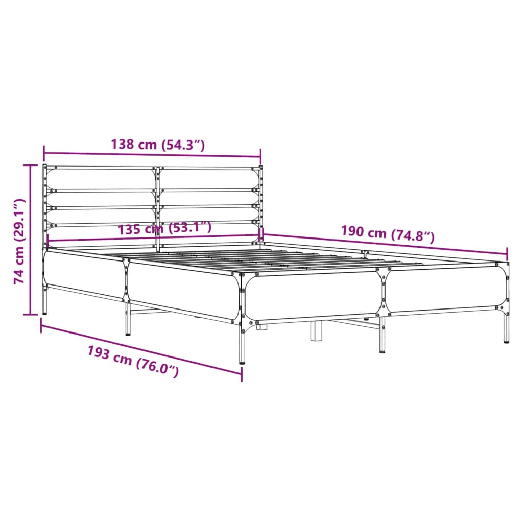 Bed Frame without Mattress Sonoma Oak 135x190 cm