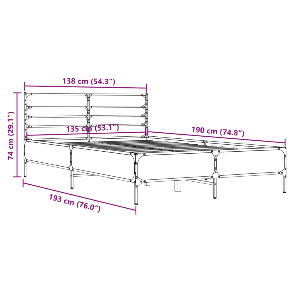 Bed Frame without Mattress Smoked Oak 135x190 cm