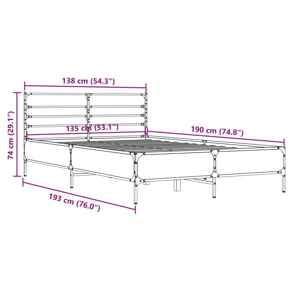 Bed Frame without Mattress Grey Sonoma 135x190 cm
