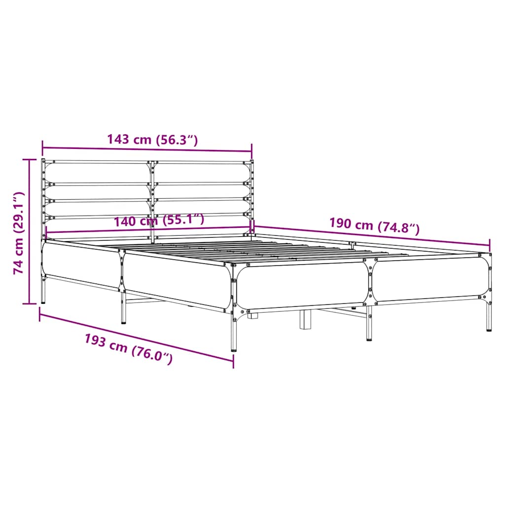Bed Frame without Mattress Sonoma Oak 140x190 cm