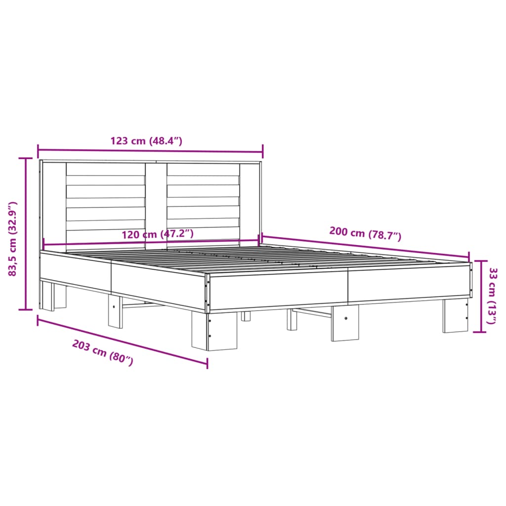 Bed Frame without Mattress Smoked Oak 120x200 cm