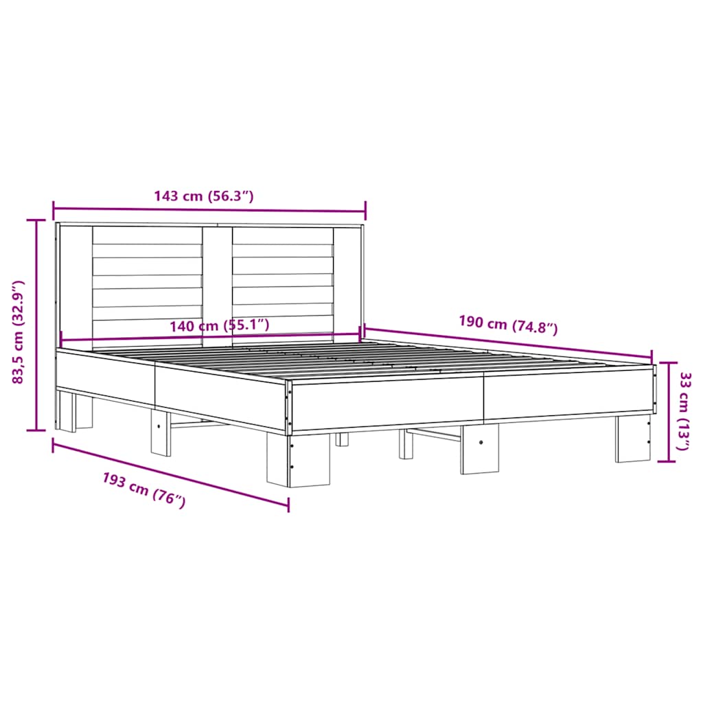 Bed Frame without Mattress Brown Oak 140x190 cm