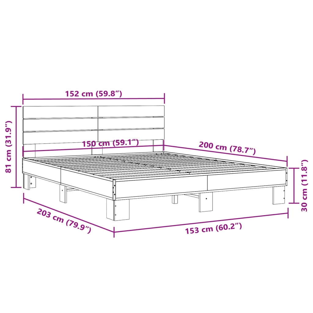 Bed Frame without Mattress Sonoma Oak 150x200 cm King Size