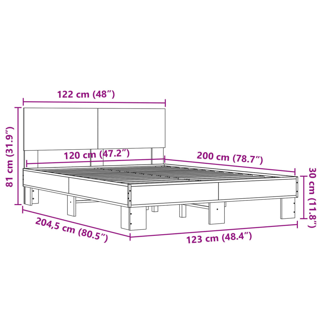 Bed Frame | Sonoma oak | Engineered wood and metal | Double | Durable