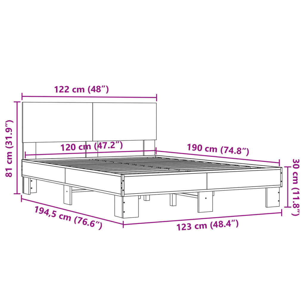Bed Frame without Mattress Smoked Oak 120x190 cm