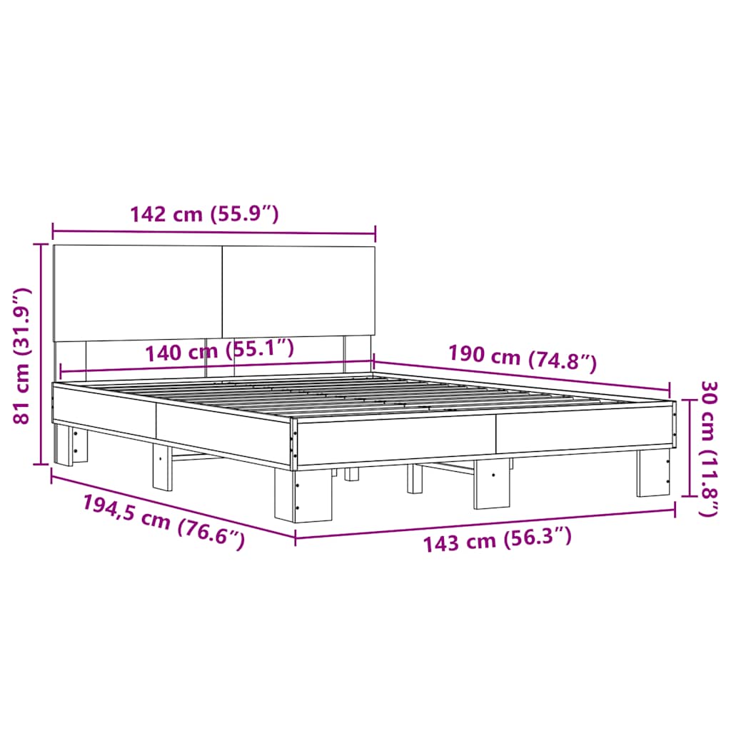 Bed Frame without Mattress Black 140x190 cm
