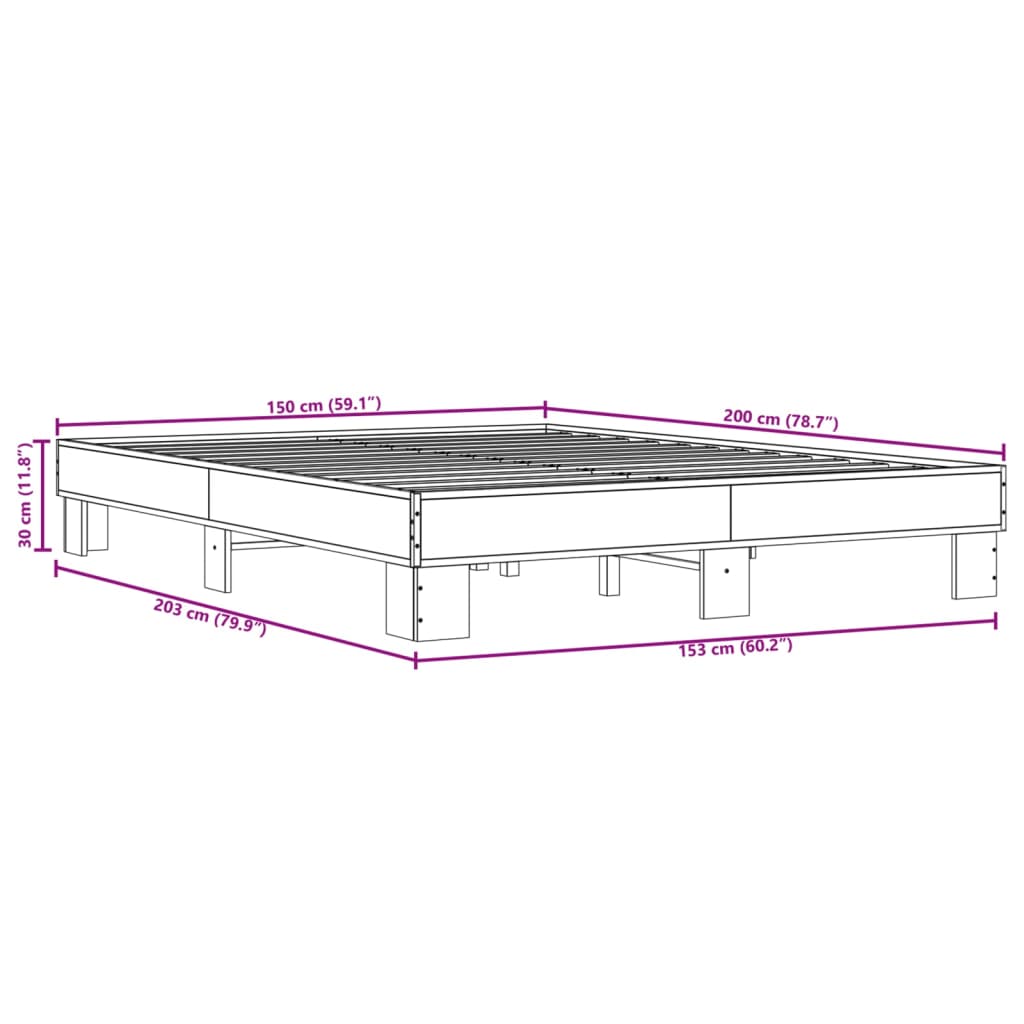Bed Frame without Mattress Grey Sonoma 150x200 cm