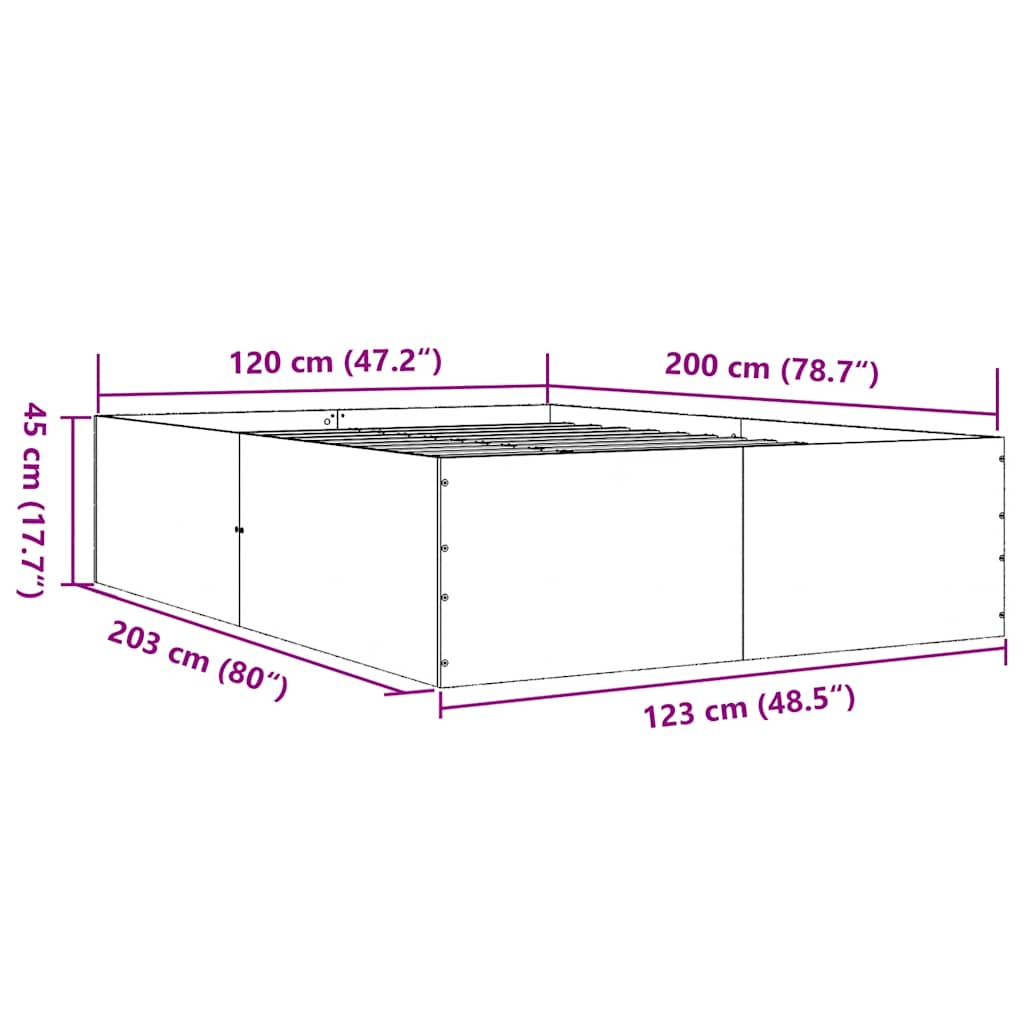 Bed Frame without Mattress Smoked Oak 120x200 cm