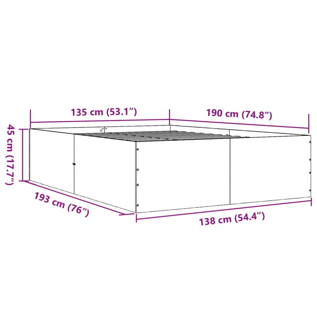 Bed Frame without Mattress Concrete Grey 135x190 cm