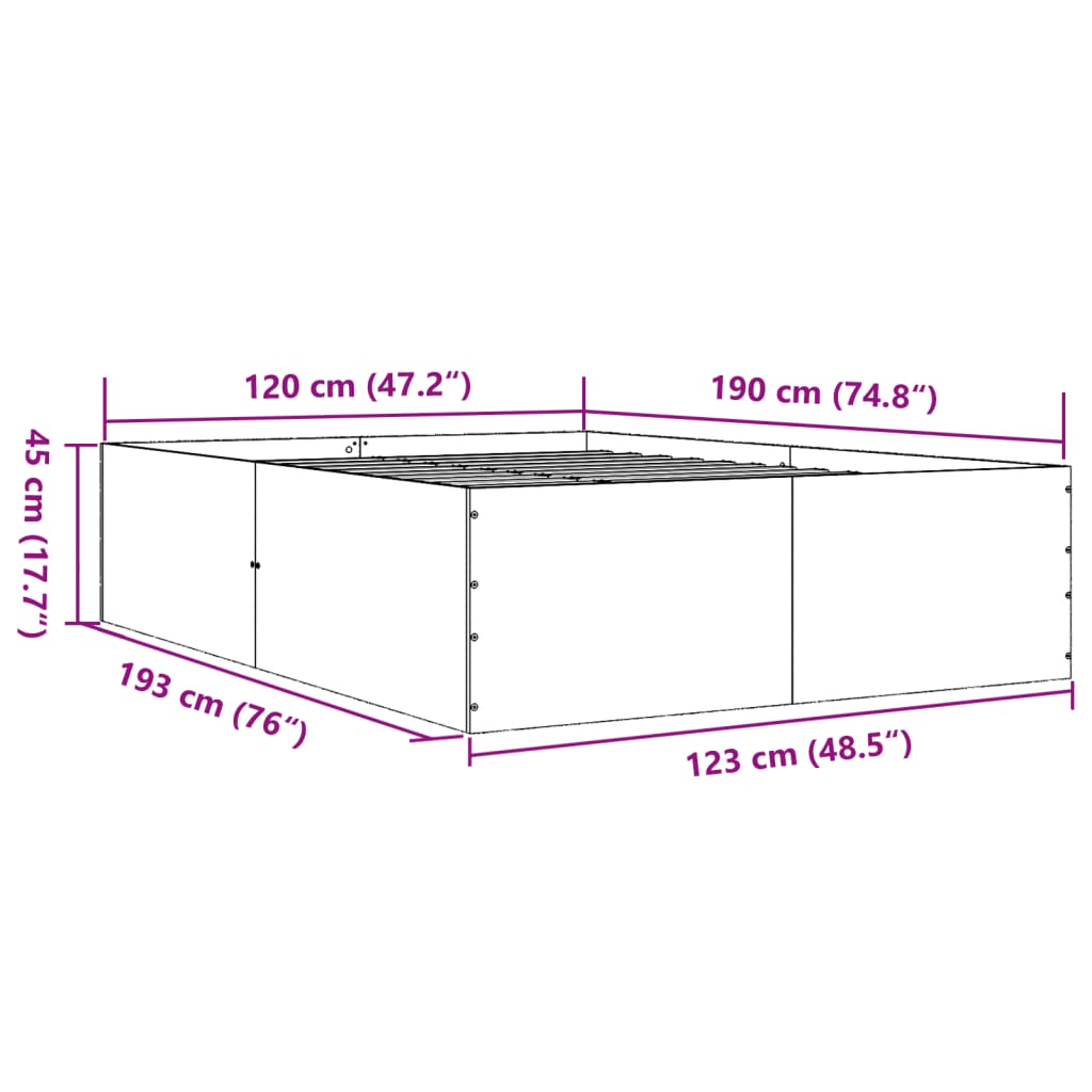Bed Frame without Mattress Grey Sonoma 120x190 cm