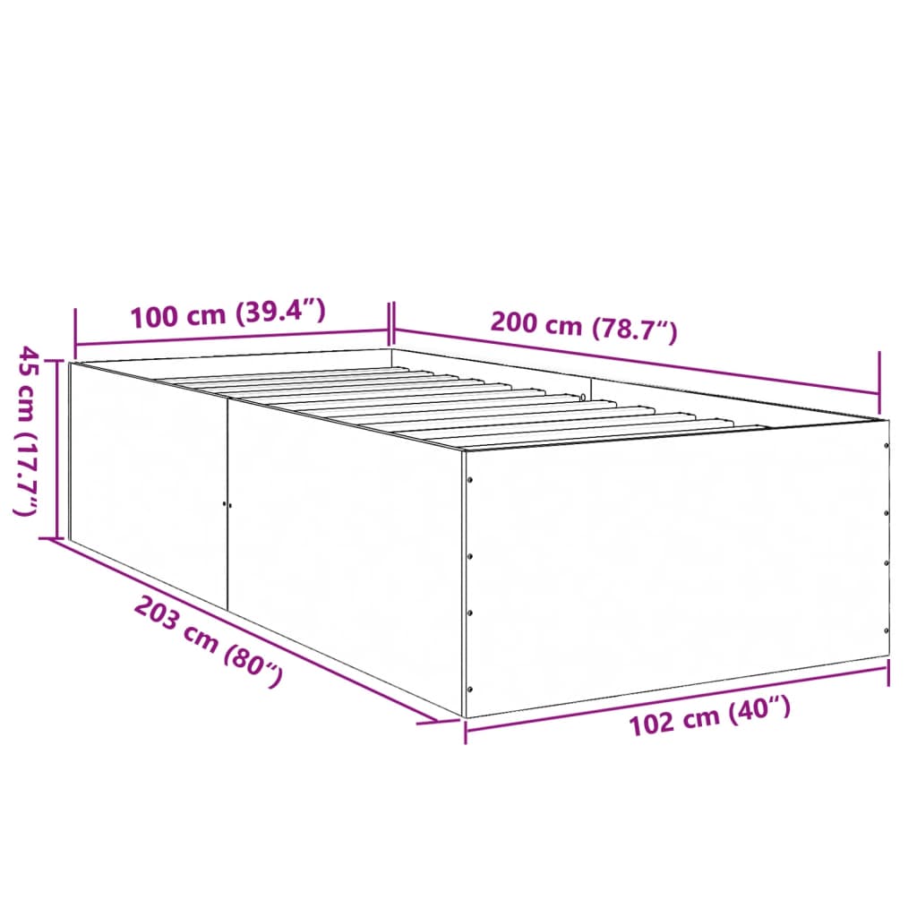 Bed Frame without Mattress Black 100x200 cm