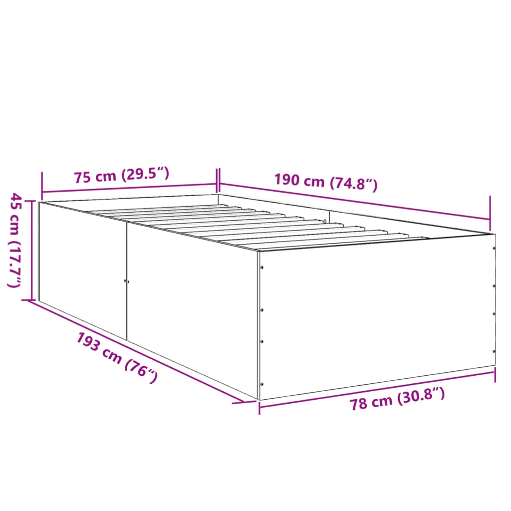 Bed Frame without Mattress Smoked Oak 75x190 cm