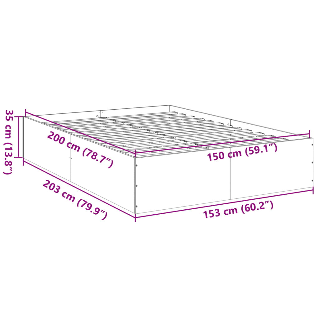 Bed Frame without Mattress Smoked Oak 150x200 cm
