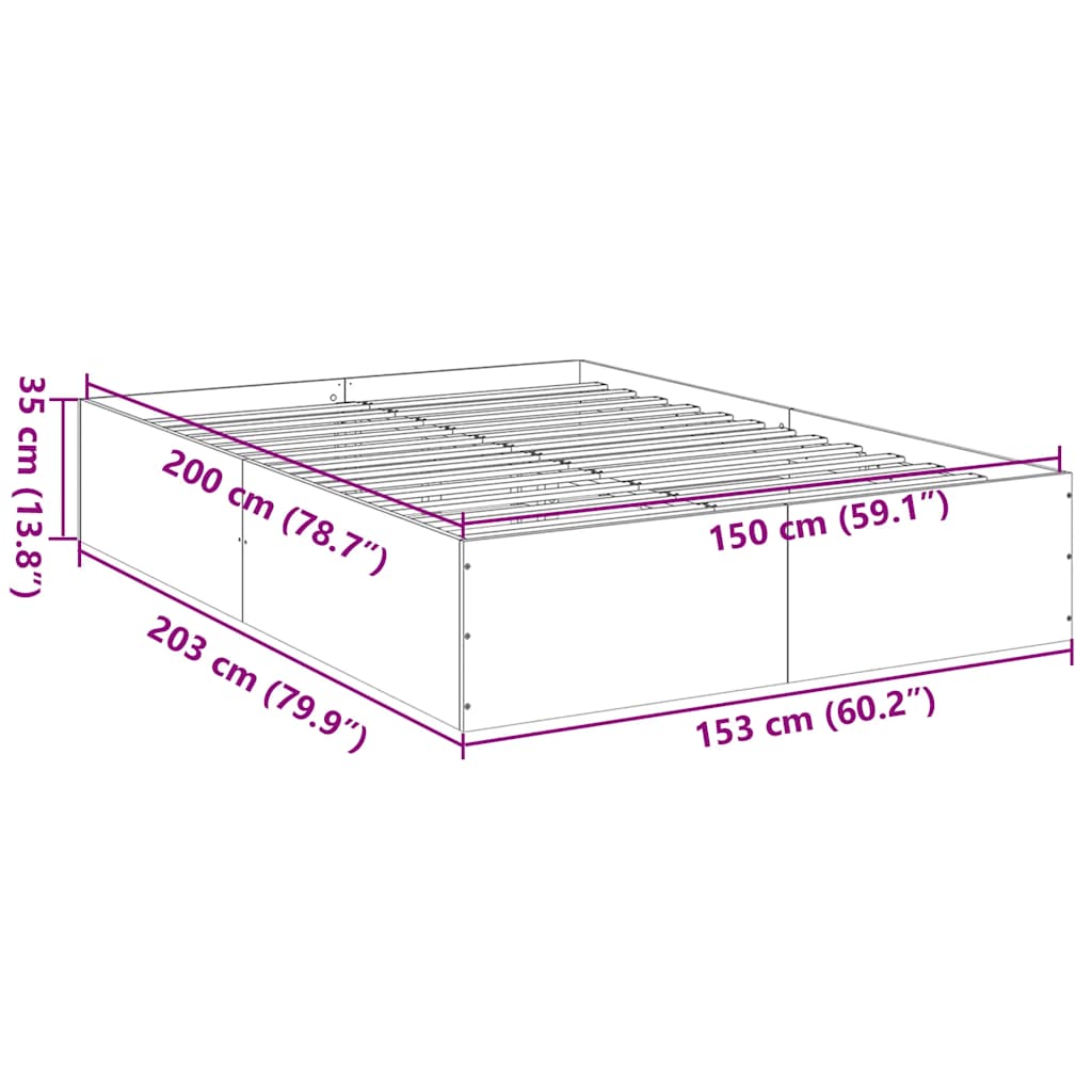 Bed Frame without Mattress Grey Sonoma 150x200 cm