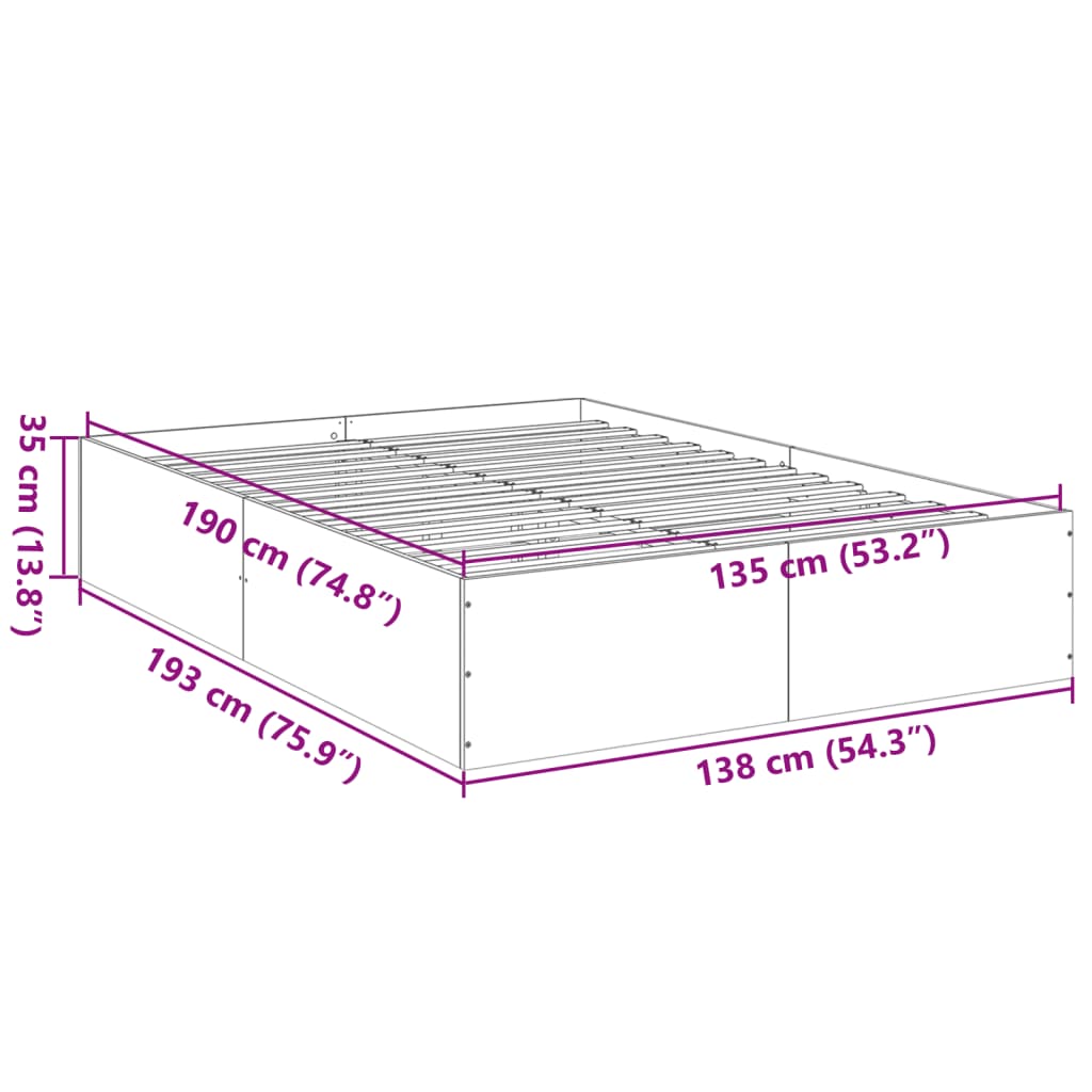 Bed Frame without Mattress Black 135x190 cm
