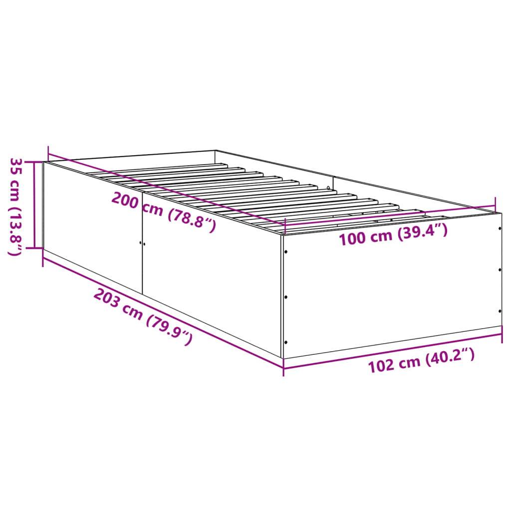 Bed Frame without Mattress Concrete Grey 100x200 cm