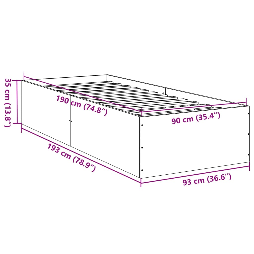 Bed Frame without Mattress Brown Oak 90x190 cm