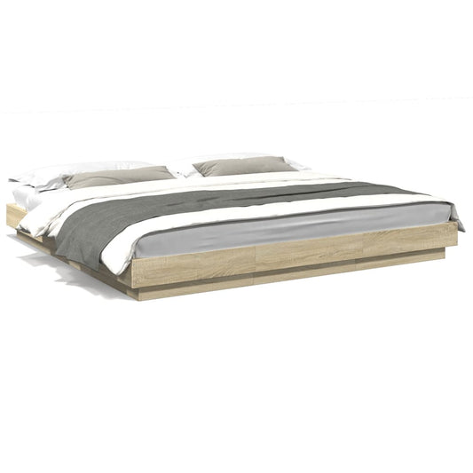 Bed Frame with LED Lights without Mattress Sonoma Oak 200x200cm Bed Frame with LED Lights without Mattress Sonoma Oak 200x200cm