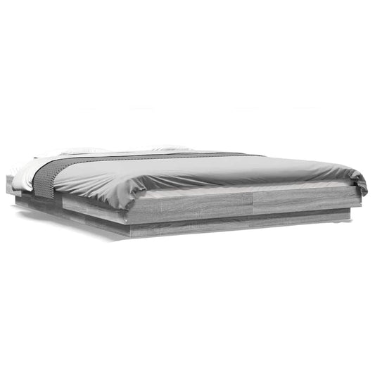 Bed Frame with LED Lights without Mattress Grey Sonoma 160x200cm Bed Frame with LED Lights without Mattress Grey Sonoma 160x200cm
