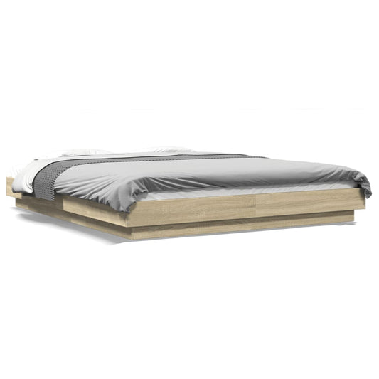Bed Frame with LED Lights without Mattress Sonoma Oak 150x200cm Bed Frame with LED Lights without Mattress Sonoma Oak 150x200cm