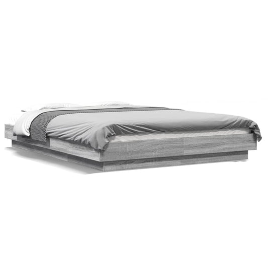 Bed Frame with LED Lights without Mattress Grey Sonoma 140x200cm Bed Frame with LED Lights without Mattress Grey Sonoma 140x200cm