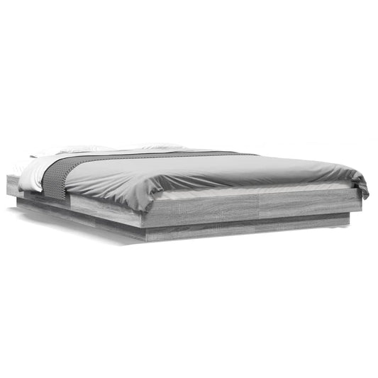 Bed Frame with LED Lights without Mattress Grey Sonoma 120x200cm Bed Frame with LED Lights without Mattress Grey Sonoma 120x200cm