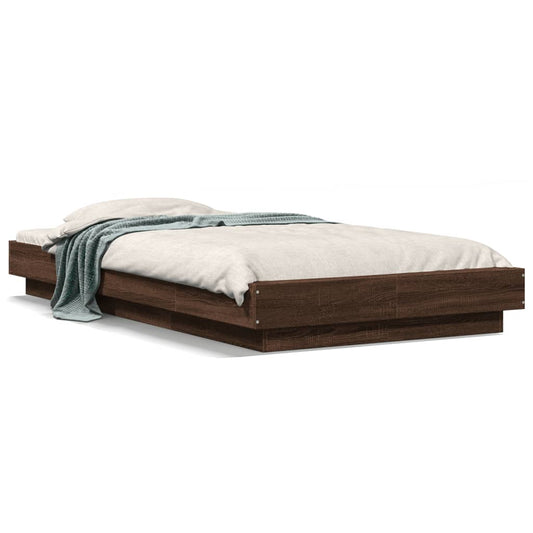 Bed Frame with LED Lights without Mattress Brown Oak 100x200cm Bed Frame with LED Lights without Mattress Brown Oak 100x200cm