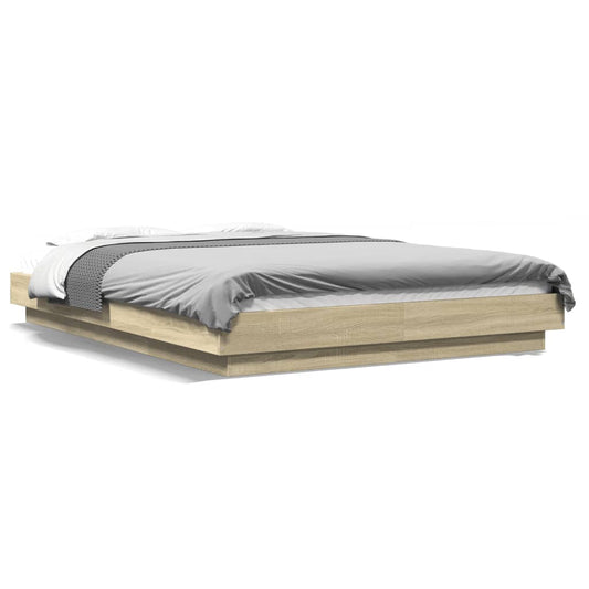 Bed Frame with LED Lights without Mattress Sonoma Oak 140x190cm Bed Frame with LED Lights without Mattress Sonoma Oak 140x190cm