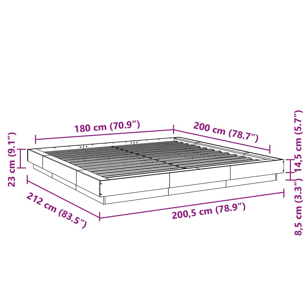 Bed Frame without Mattress Grey Sonoma 180x200 cm