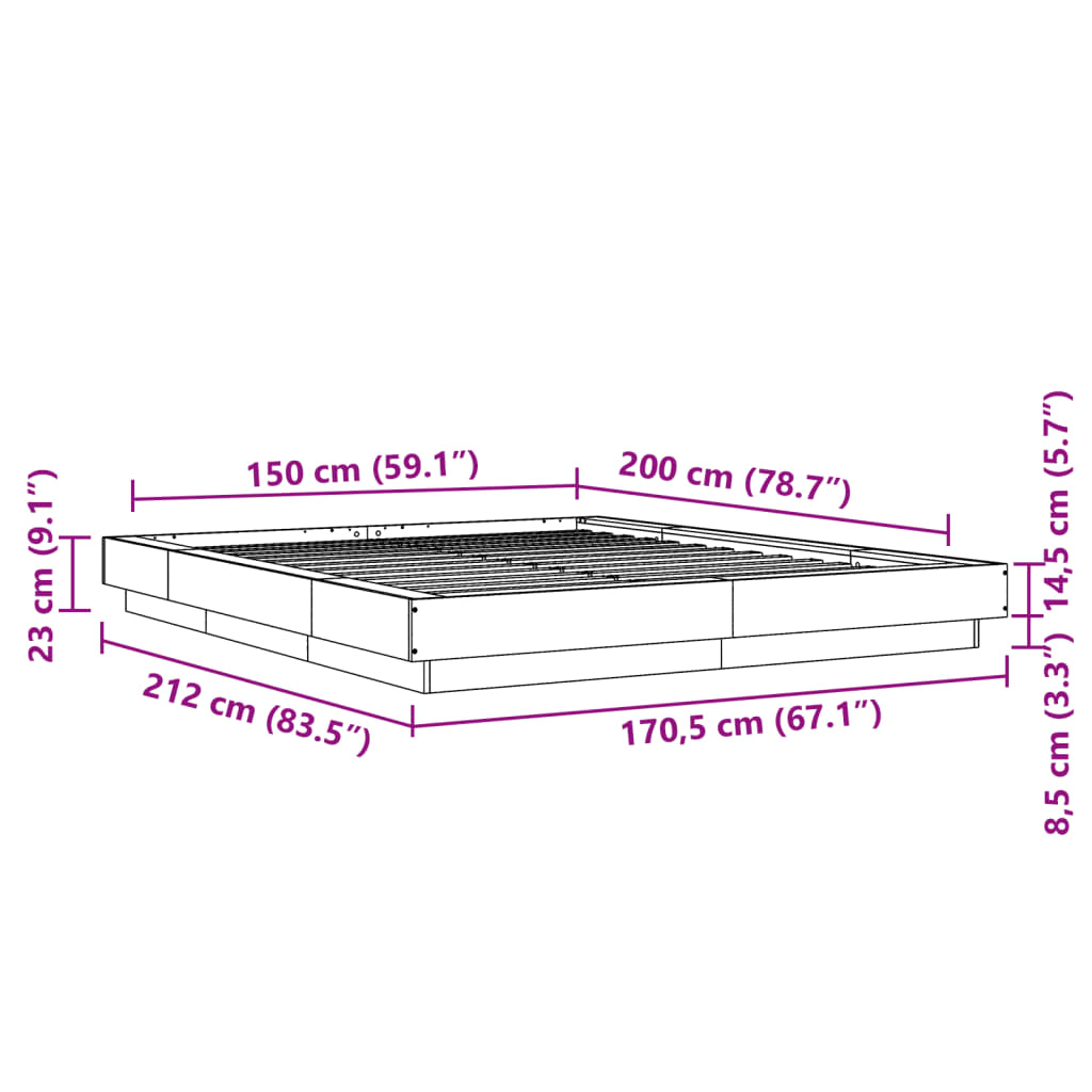 Bed Frame without Mattress Sonoma Oak 150x200 cm King Size